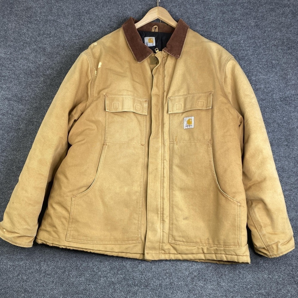 Carhartt Coat Mens 2XL Brown Canvas Duck Insulated Workwear Union Made USA C003